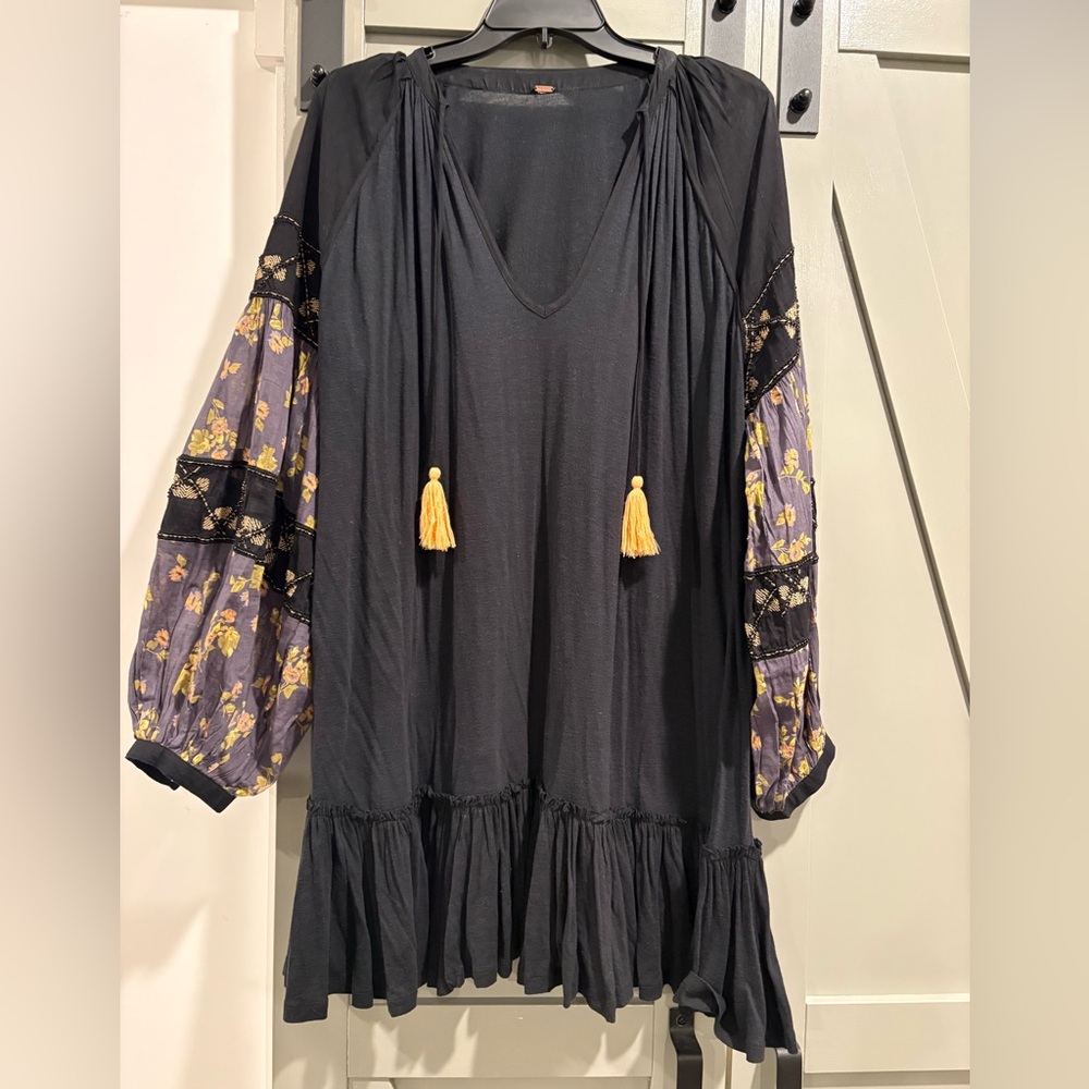Free People Black Dress with Beaded Sleeves
